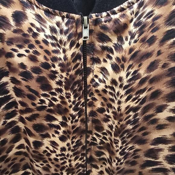 Women’s Leopard Print Bomber Jacket Zip Up Animal Print Coat Size 3XL Silk - Picture 7 of 12